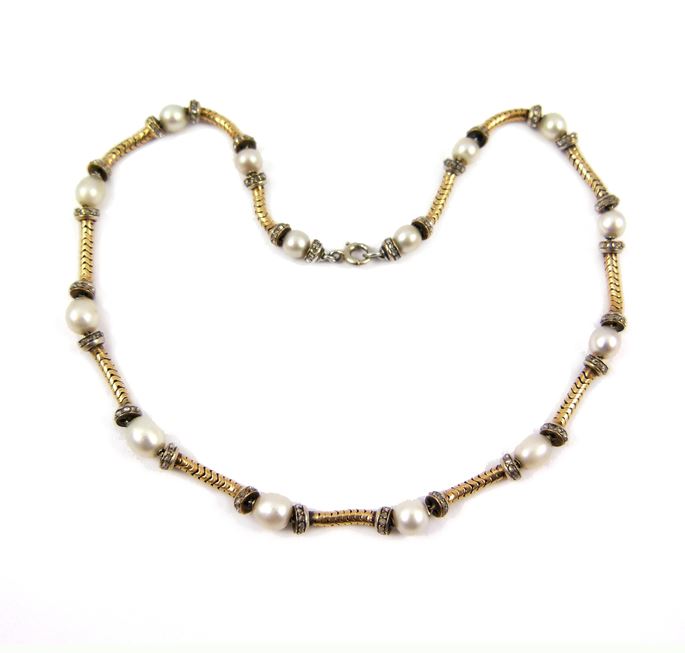 19th century gold, pearl and diamond collar necklace | MasterArt